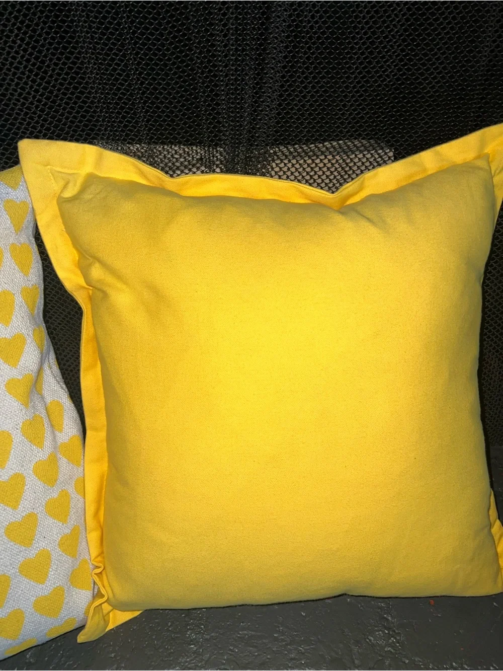 Yellow Decorative Throw Pillows - Heart Pattern Cordura like material & Solid